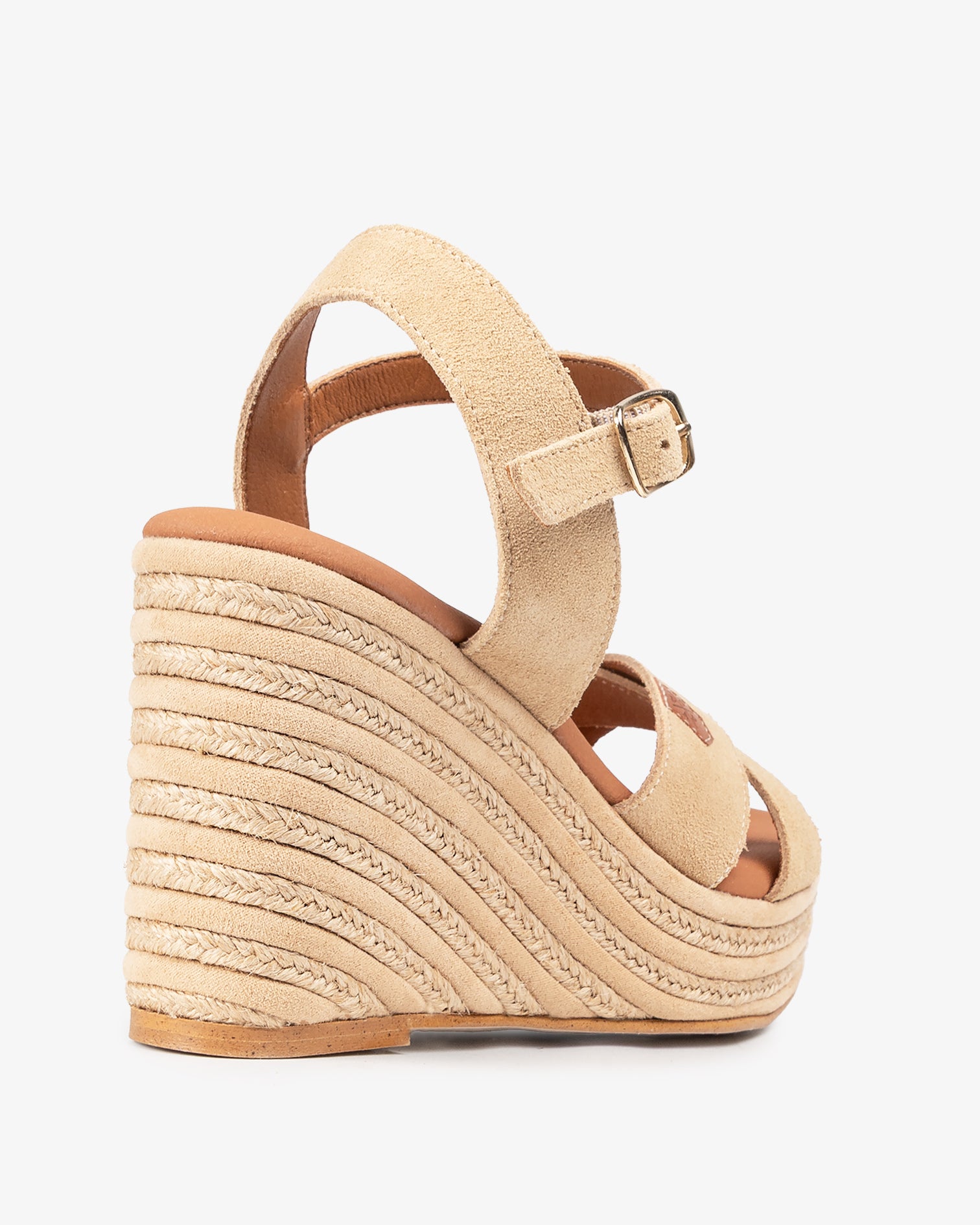 Cuña Alta Juicy Serraje Beige con hebilla 35
