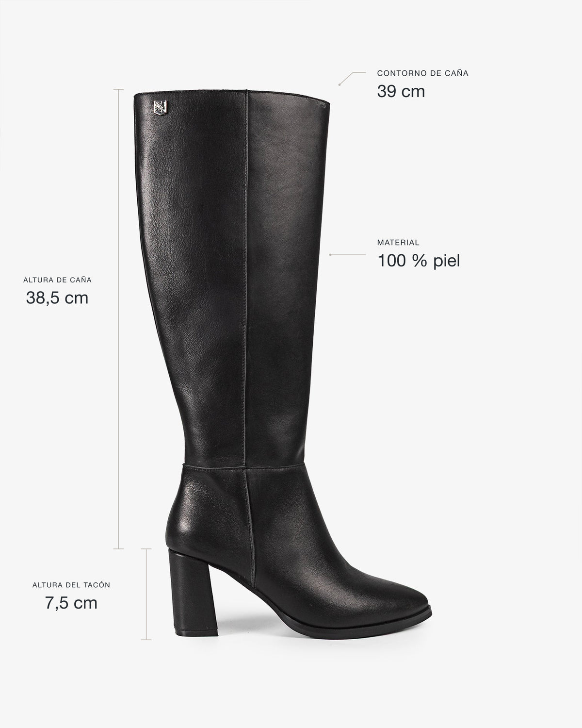 Bota Alta de Piel Negra Sinnara