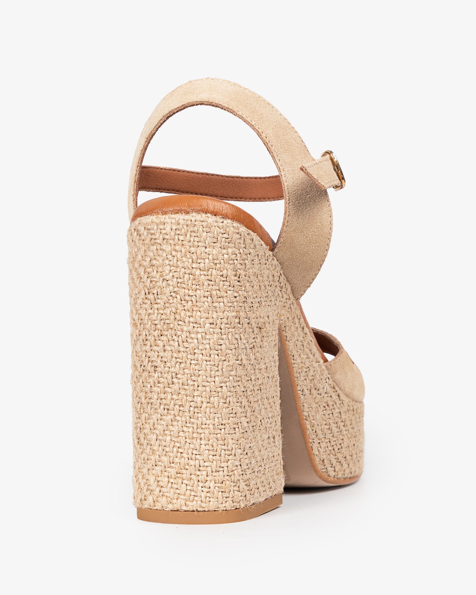 Cuña Tacón Monsul Serraje Beige con hebilla